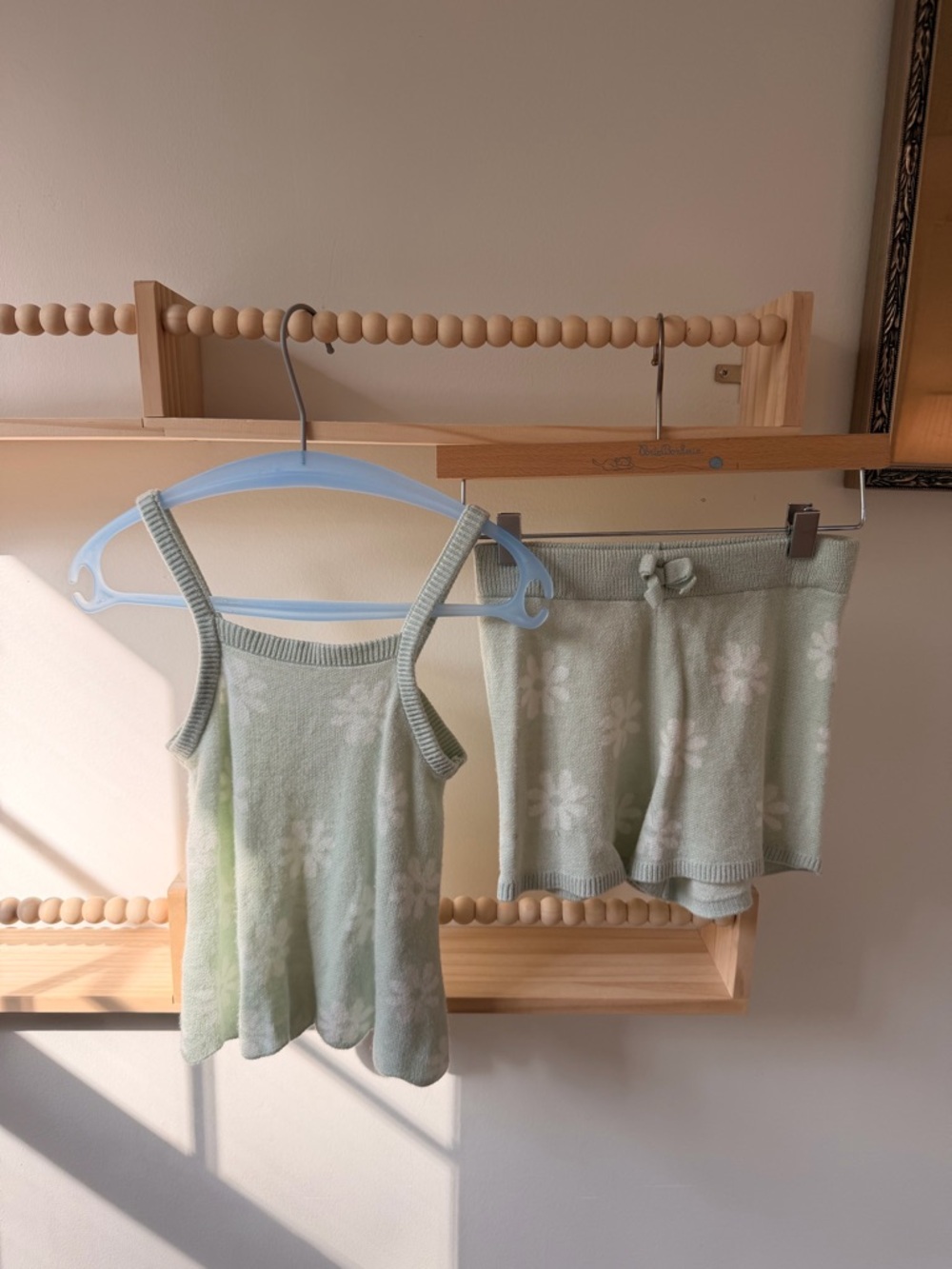 Kids Floral Knit Tank and Shorts Set - Sage Green